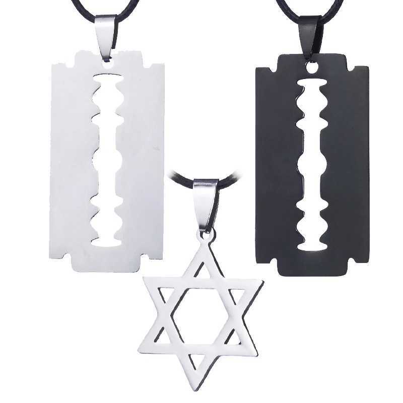 ZRM Jewelry Stainless steel Creative Mens Razor Pendant Black Color Leather Chain Necklace WholesaleXJ250121