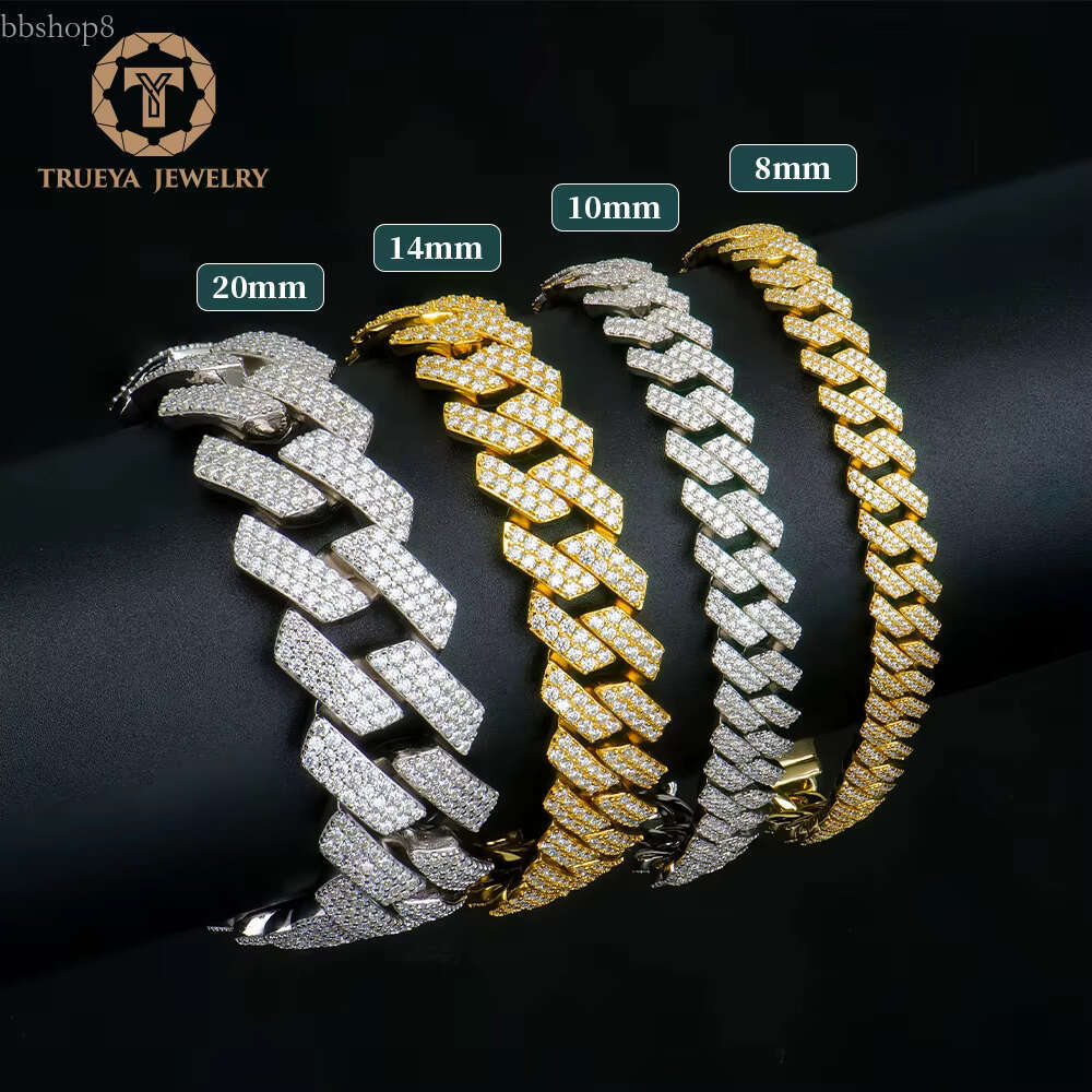 Factory Price hip hop iced out sier jewelry 8-20mm men's vvs mossanite moissanite dia cuban k chain bracelet