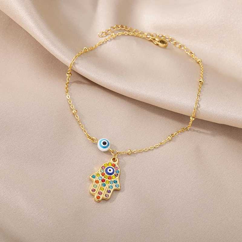 Zircon Fatima Hamsa Hand Evil Eye Anklets For Women Stainl Steel Adjustable Chain Anklet Bracelet SummerLeg Foot Jewelry GiftXJ250121