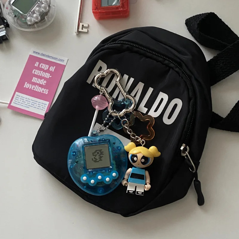 Creative Childhood Vintage Rainbow Game Console Bone Keychain Kawaii Harajuku Charm Crystal Heart Lock DIY Bag Pendant Keychain250114