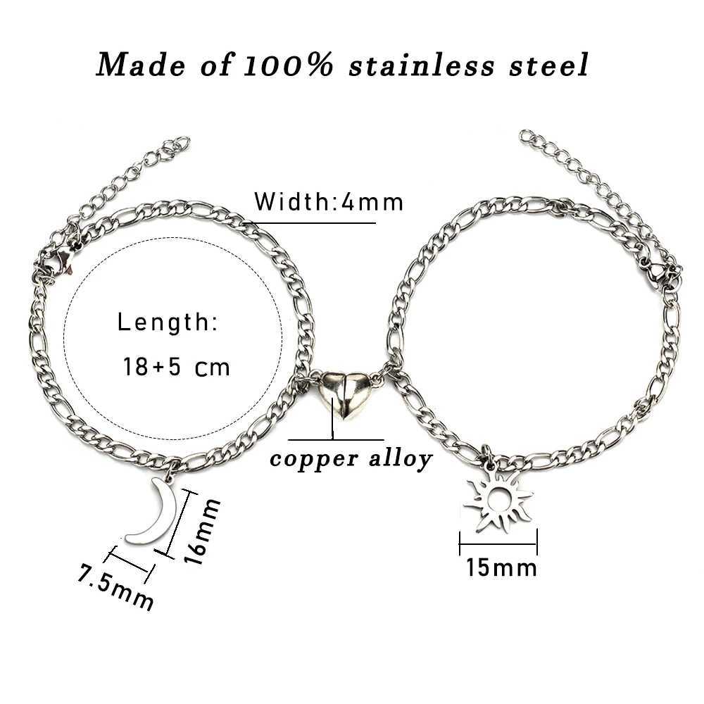 2Pcs Sun Moon Charm Magnet Attraction Stainless steel Bracelets for Couples Men Women Jewelry Wholesale Valentines Day Gifts W250121