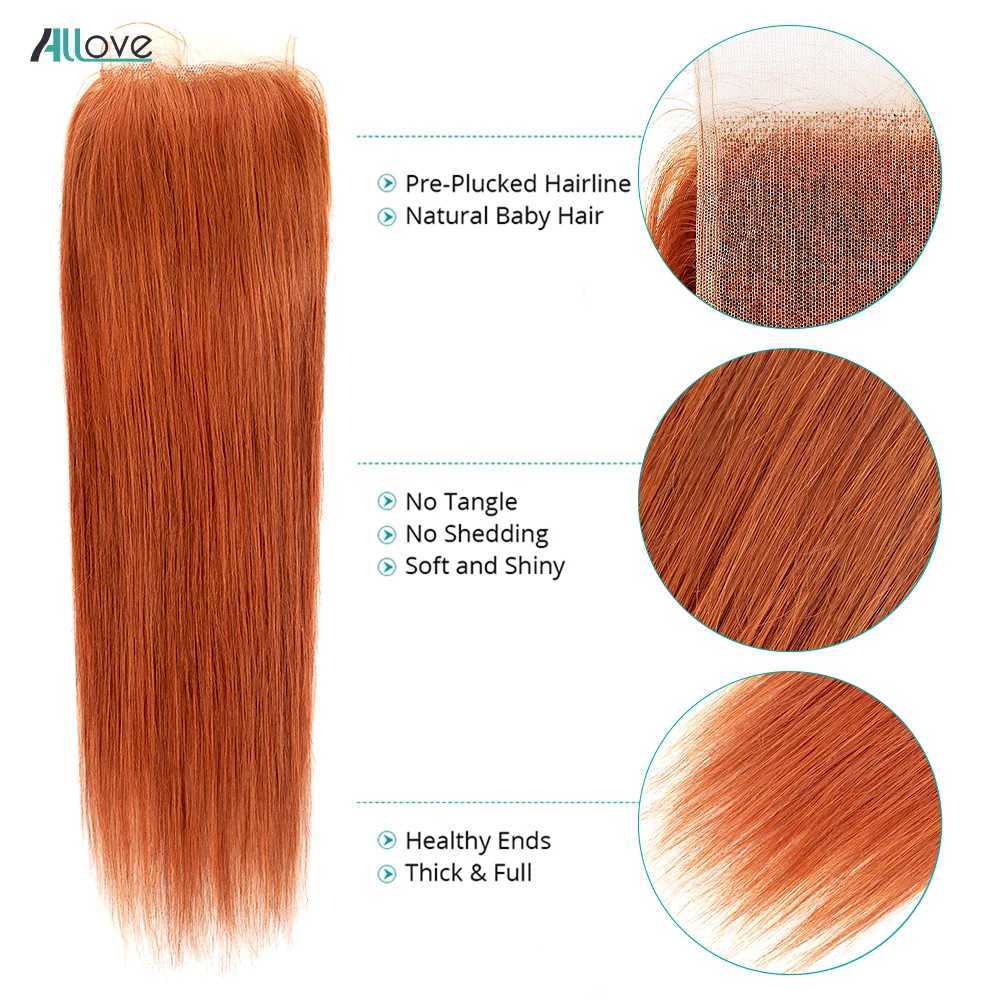 Allove Ginger Bundles With Clo Brazilian Straight Human Hair Bundles Orange Colored 3 Bundles Human Hair With 4x4 CloXJ250120