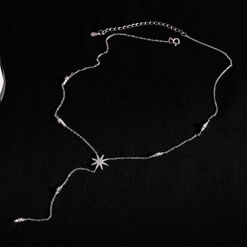 Personality 925 Sterling Silver Glitter Diamond Sun Flower Necklace Simple Star Pendant Clavicle Chain Female Exquisite JewelryXJ250114