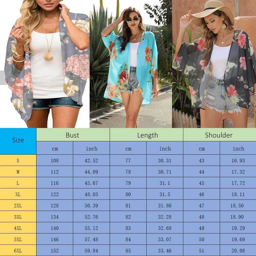 2024 Beach Wear covered luxury womens social shirt fashion top 3D printed batwing sleeve chiffon kimono swimsuit for women W250120