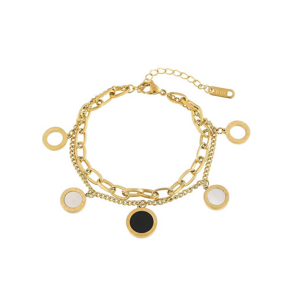 Luxury Famous Brand Jewelry Gold color Stainless Steel Roman numerals Bracelets Bangles Female Charm Bracelet For Women W250121