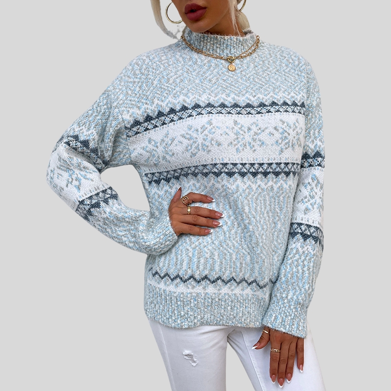New best-selling Christmas knitted sweater autumn and winter new semi-turtleneck snowflake sweater women