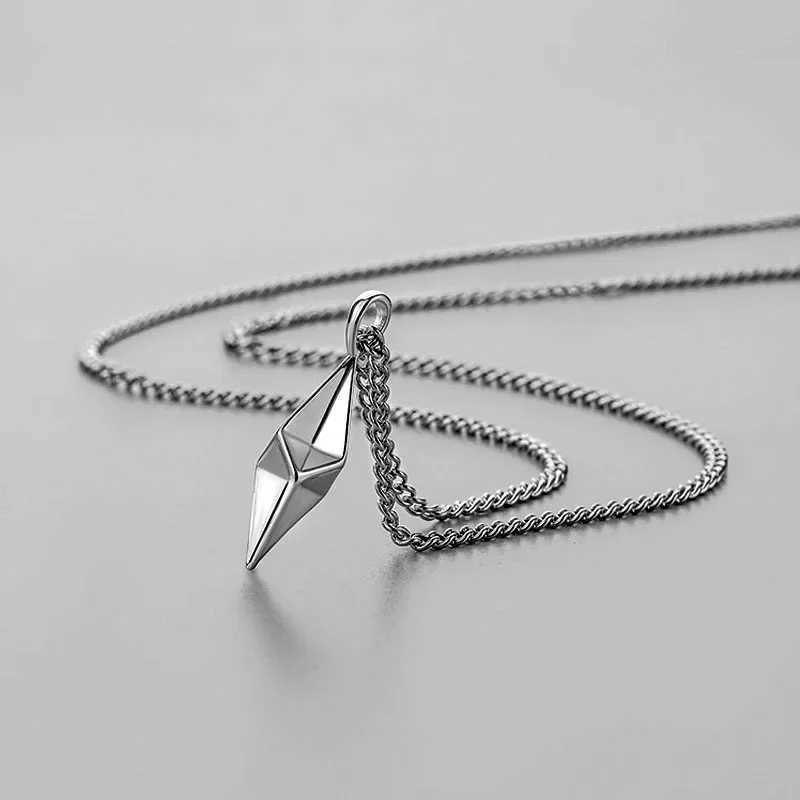 3D Thunder Lighting Pendant Necklace for Men Women Stainless Steel Neck Chains Geometric Rhombic Charm Hip Hop Sweater NecklaceXJ250121