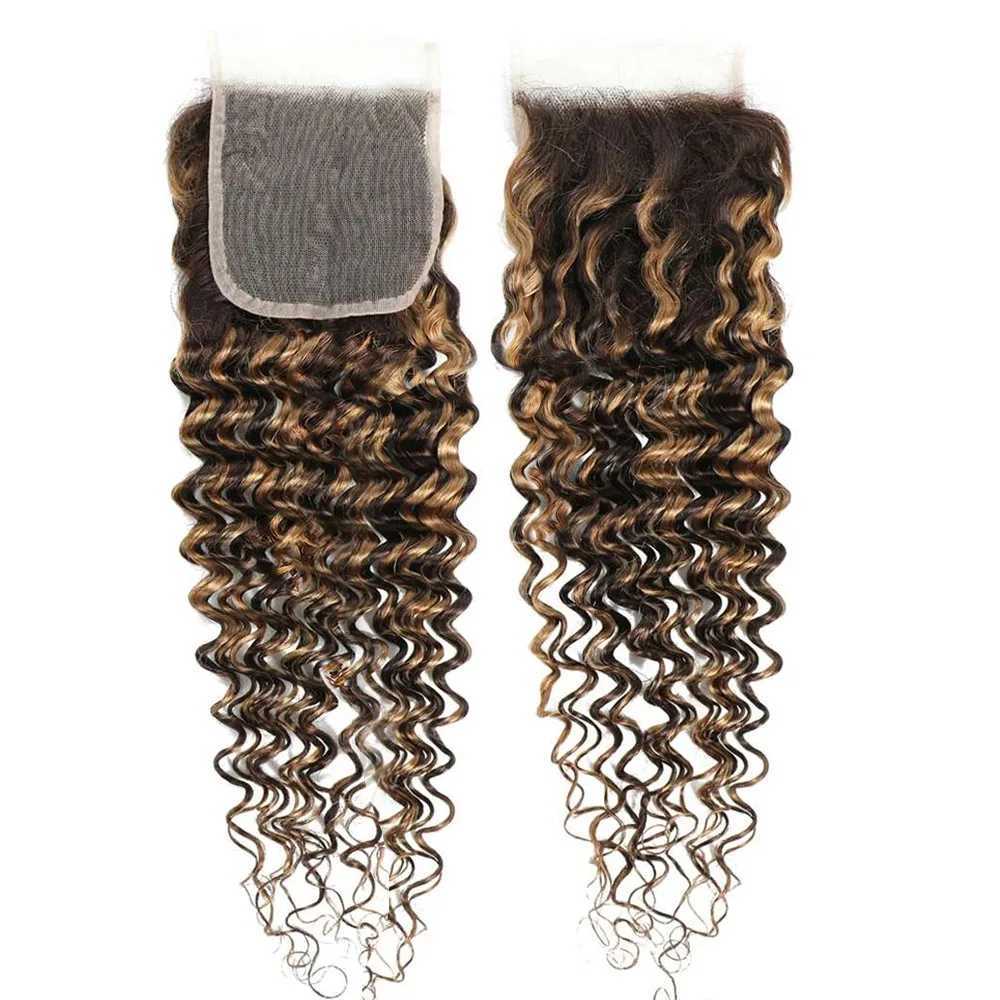 30 Inch Highlight Deep Wave Bundles with Clo Brown Human Hair Bundles with Clo Ombre Honey Blonde Bundles with CloXJ250120