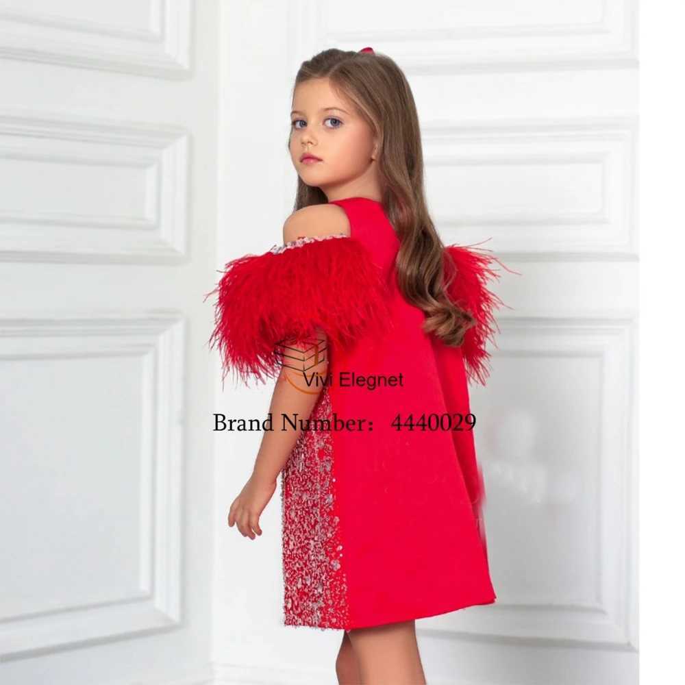 Spaghetti Strap Short Sleeve Flower Girl Dresses Knee Length Sequined New Beads Christening Girl Dress Kids Dresses For Christmas Summer X250203