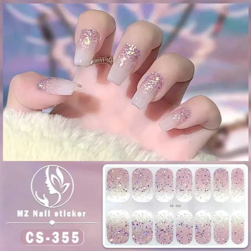 Glitter Pink Bake Free Gel Nail Enhancement Sticker Press On Marble Gradient Color Jump Color Waterproof Durable Nail Art DecalsXJ250120