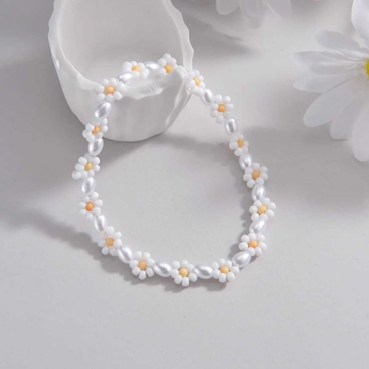 Bohemian style r bead flower mixed with pearl womens beach ankletXJ250121