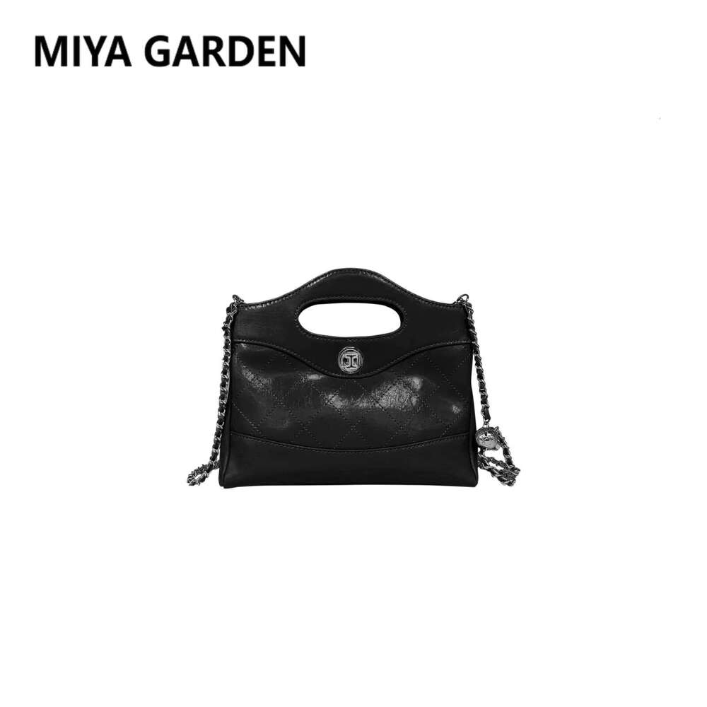 MIYA GARDEN Women's Shoulder Spring New Oil Waxed Leather Handbag Fashion Dia Lattice Chain Slanting Cross Bag