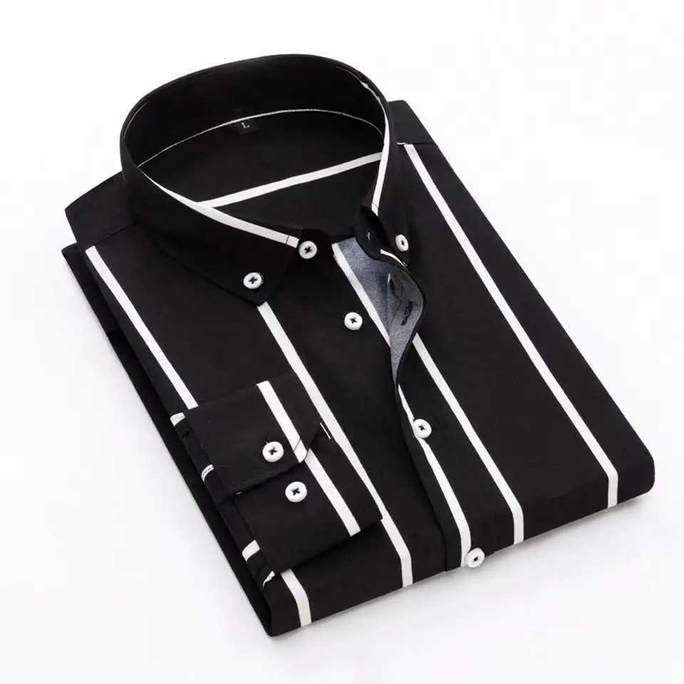 Men Printed Shirt Spring and Autumn Long-sleeved Pocket Stripes Shirt Slim Man Fashion Korean All Matching Casual UndershirtXJ250121