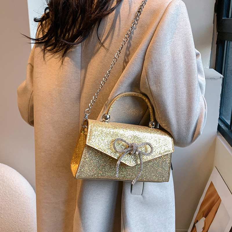 new style New Diamond Bow Banquet Bag Fine Pink Elegant Handbag Chain Crossbody