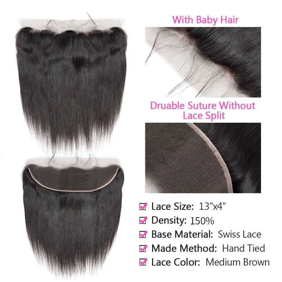 Silkly Straight Human Hair Bundles With 13x4 HD Lace Frontal Brazilian Weaving 3 Bundles With Clos for Women ExtensionsXJ250120