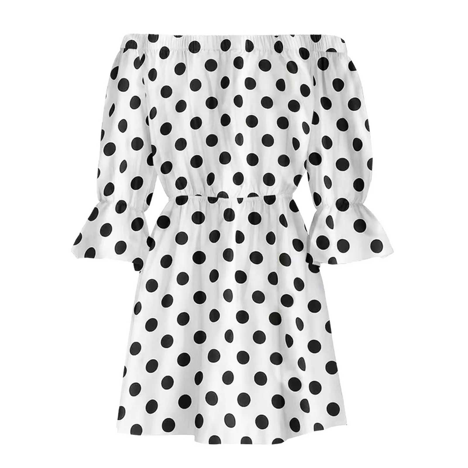 Off Shoulder Mini Dress Women Leopard Polka Dot Ele Summer Dress Casual Loose Fashion Slash Neck Long Sve Party DressesXJ250115