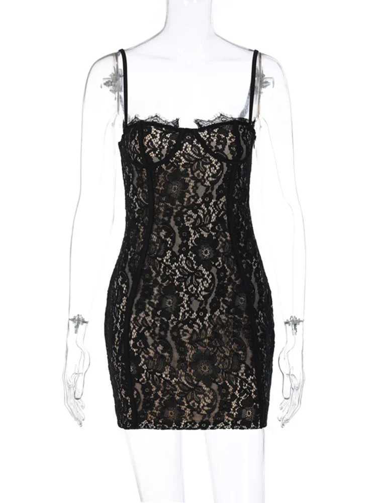 BWQ 2024 Summer Women Lace Strap Mini Dress Bodycon Sexy Streetwear Party Club Outfits Drop Shipping Clothes Y2K OutfitsXJ250115
