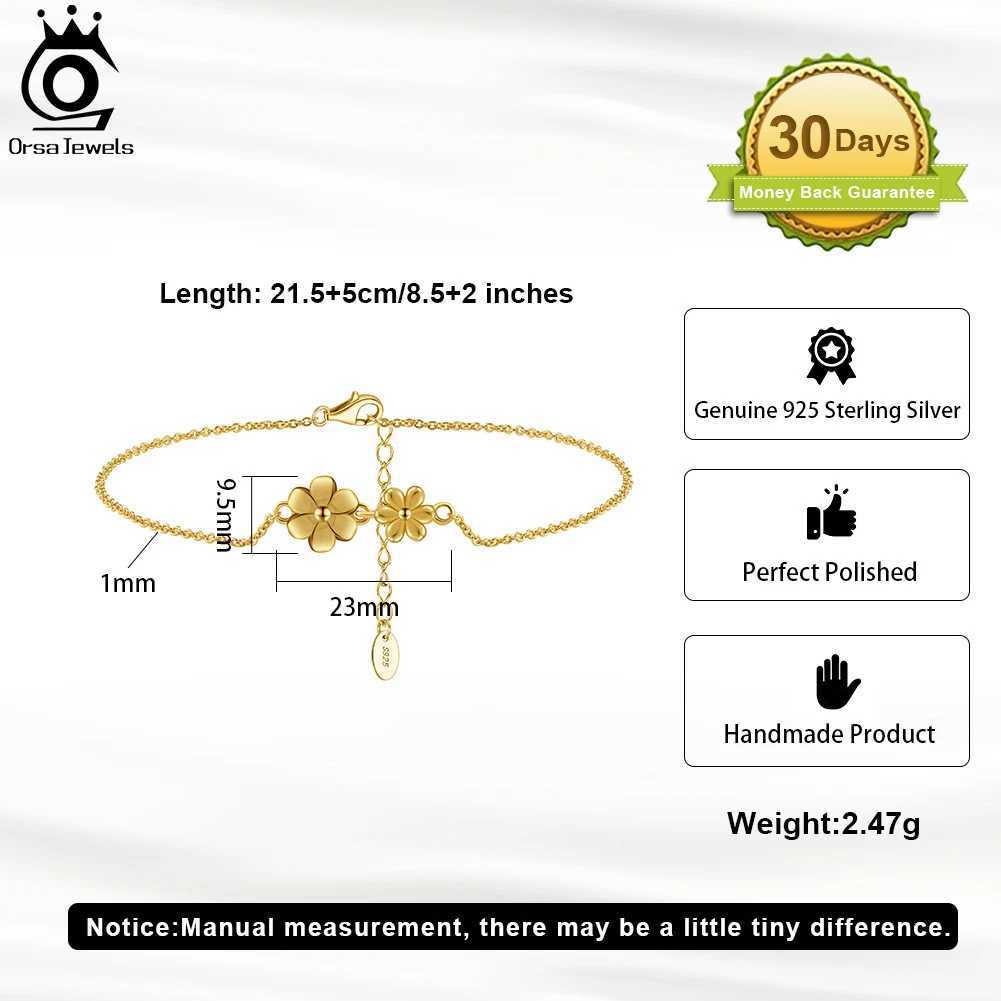 ORSA JEWELS Fashion 925 Sterling Silver Flower Chain Anklets for Women Foot Chain Summer Barefoot Sandals Ankle Jewelry SA67XJ250121