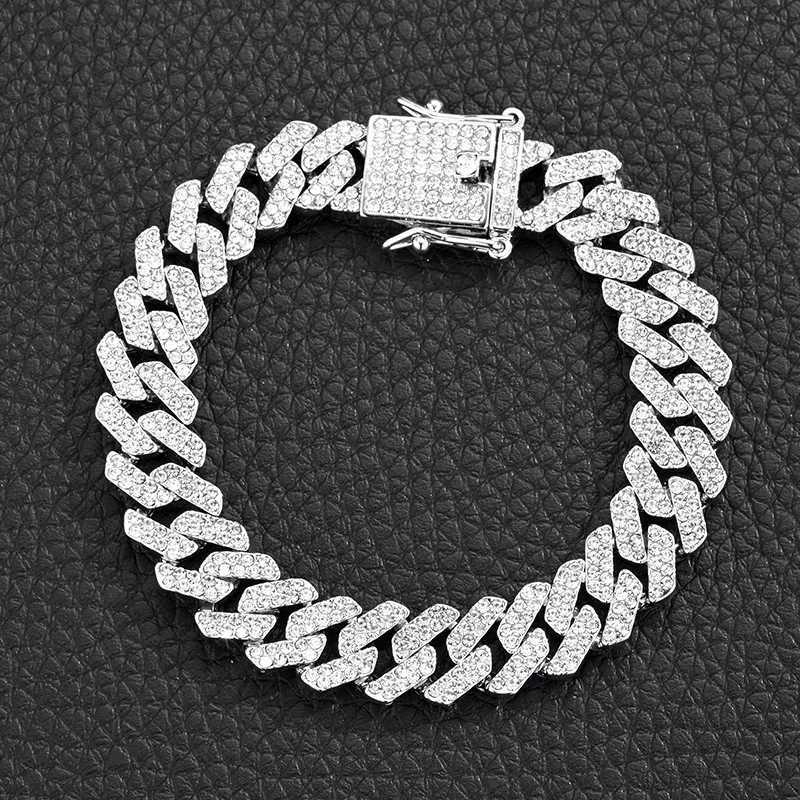 Men Women HipHop Iced Out Bling Prong Cuban Chain Necklace Suit 13mm Paved Rhinestone Link Chain Choker Bracelet Fashion JewelryXJ250121