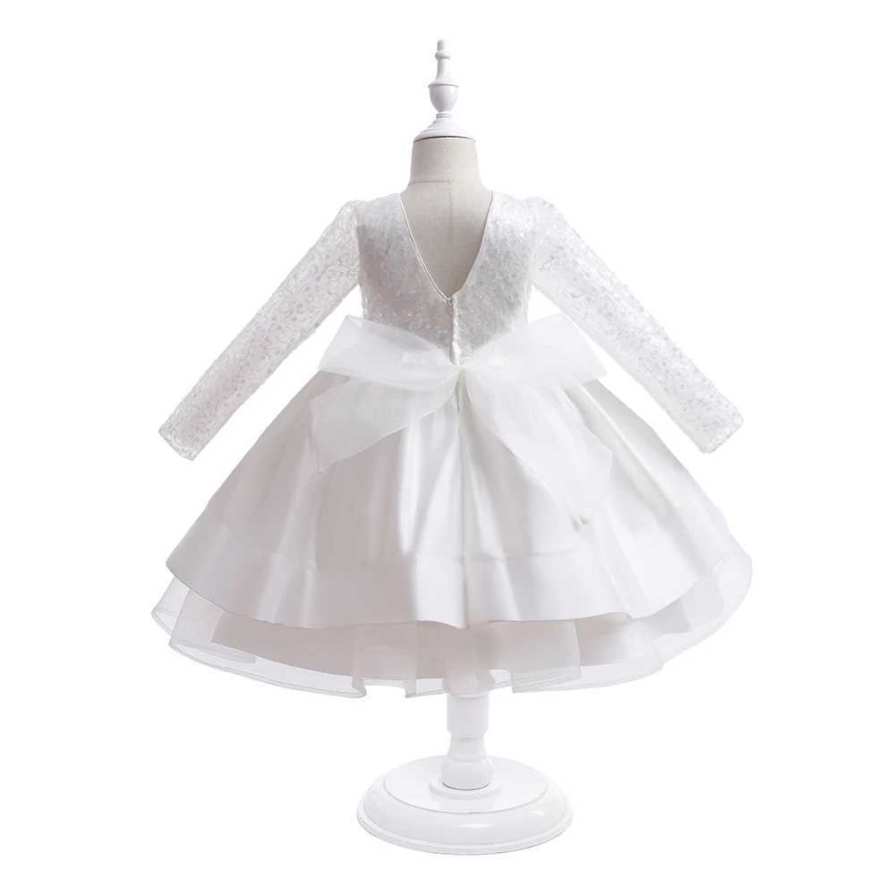 Sequins White Baptism Baby Girls Formal Dress First Communion Ball Gown Newborn 1st Birthday Kids Party Dresses for Girl Wedding X250203