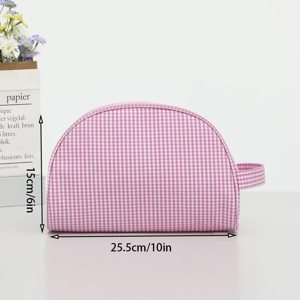 Plaid Cosmetic Bag For Women Makeup Pouch Large Travel Checkered Purse Pink/Blue Shell Bag Toiletry Bag 250120