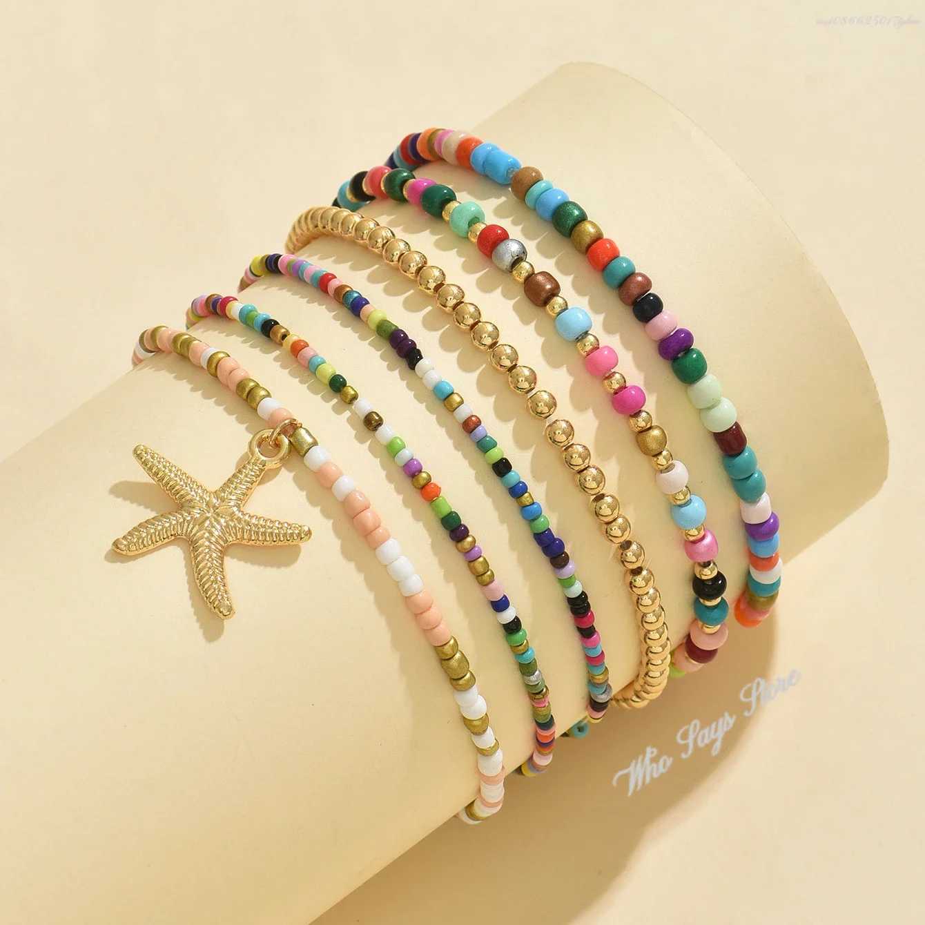6pcs Colorful Starfish Pendant Anklet for Women R Beads Beaded Summer Fashion Multi-layer Bracelet Anklet Bohemian YhpupXJ250121