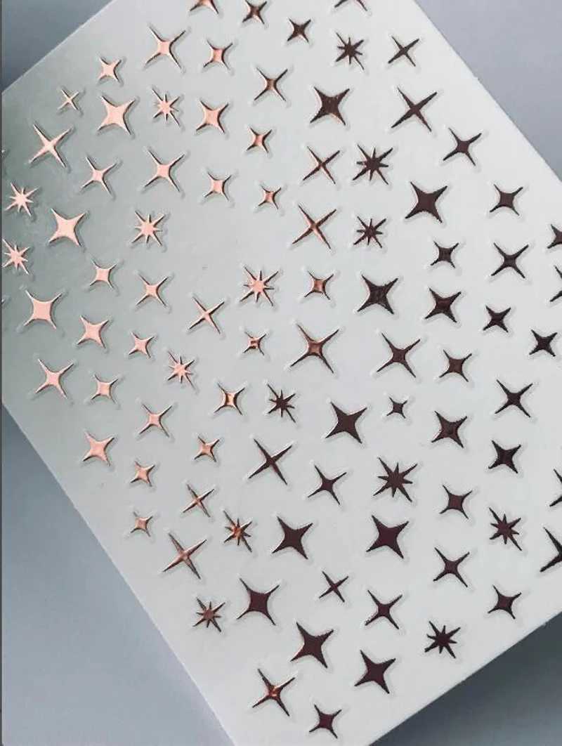 3D Silver/Rose Gold Hollow Cross Star Nail Art Stickers Design Self-Adhesive Hollow Cross Star Nail/Body Art Decor StickerXJ250120