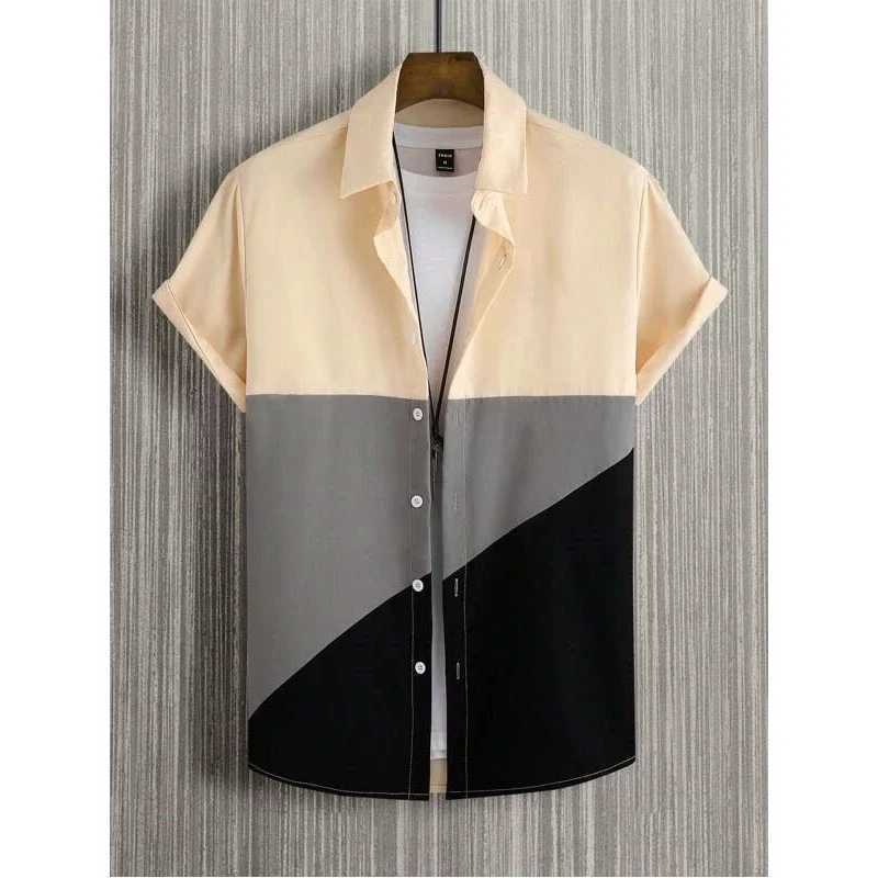 Men Blouses 3D Print Trichromatic splicing Shirt Man Woman Casual Fashion Short Sleeves Shirts Button Lapel Streetwear ClothesXJ250121