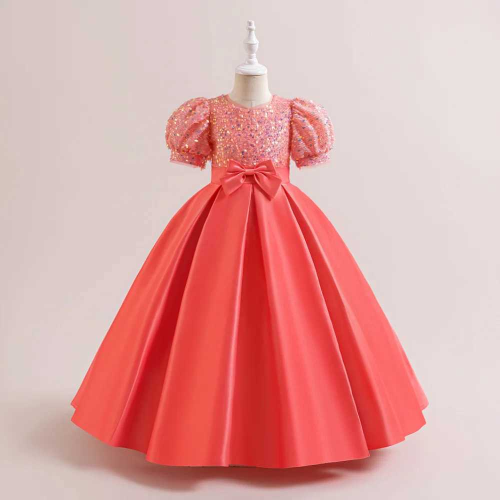Christmas Sequin Bridesmaid Girl Dresses Elegant Bow Wedding Party Princess Prom Kids Dress For Girls Birthday Evening Costumes X250203