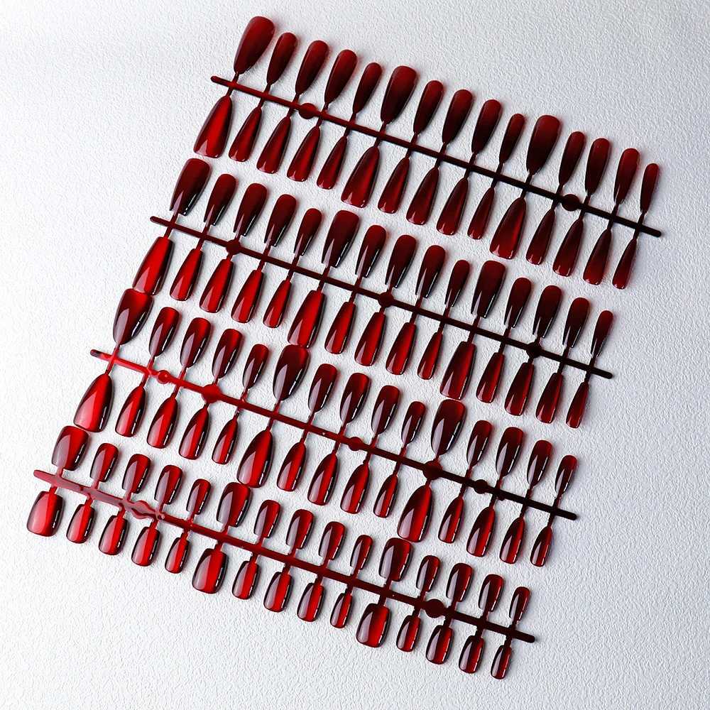 30 pcs Red Magnet Cat Eye Fake Nails Almond In Coffin Glossy False Nails Square Fake Nails Reusable Full Cover Nail TipsW250120