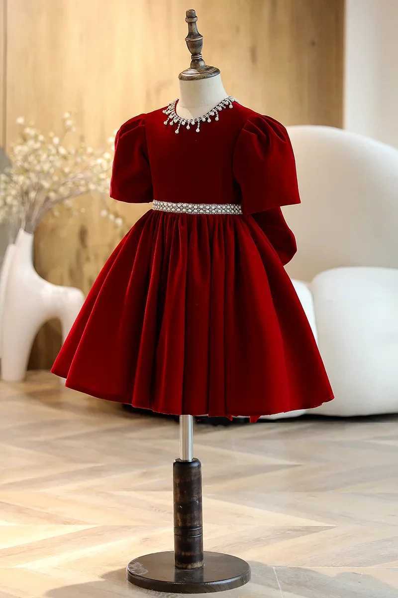 Infant Baby Girls 1st Year Birthday Dresses White Christening Gowns Beads Baby Baptism Clothes Lace Tutu Big Bow Princess Gown X250203