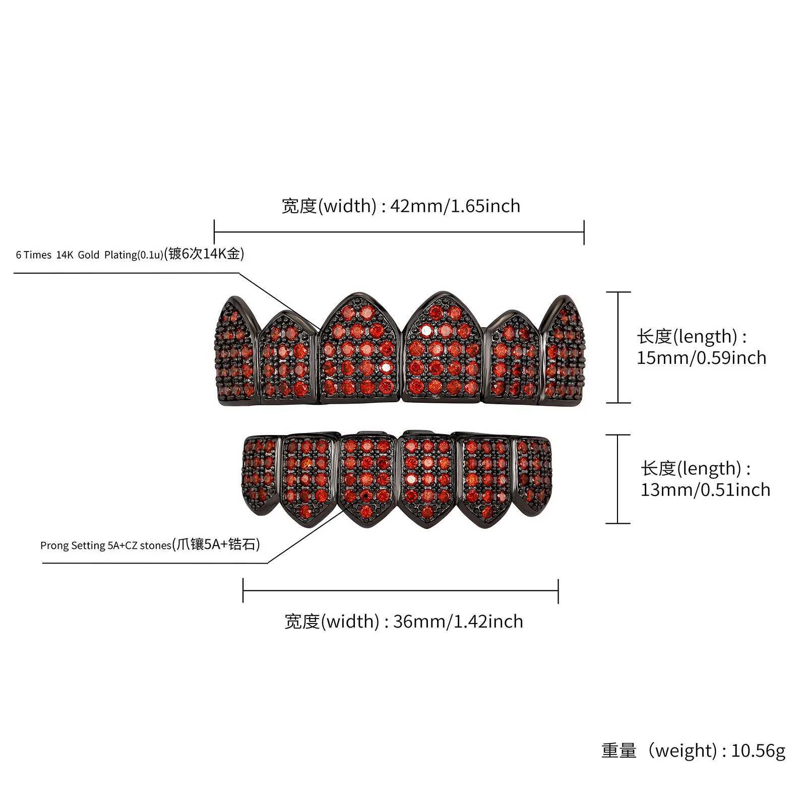 RACHELZ Gothic Style Black Red Zircon Teeth Grillz Fangs Y2k Punk CZ Stone Tooth Caps For Women Men Jewelry Halloween CosplayXJ250114