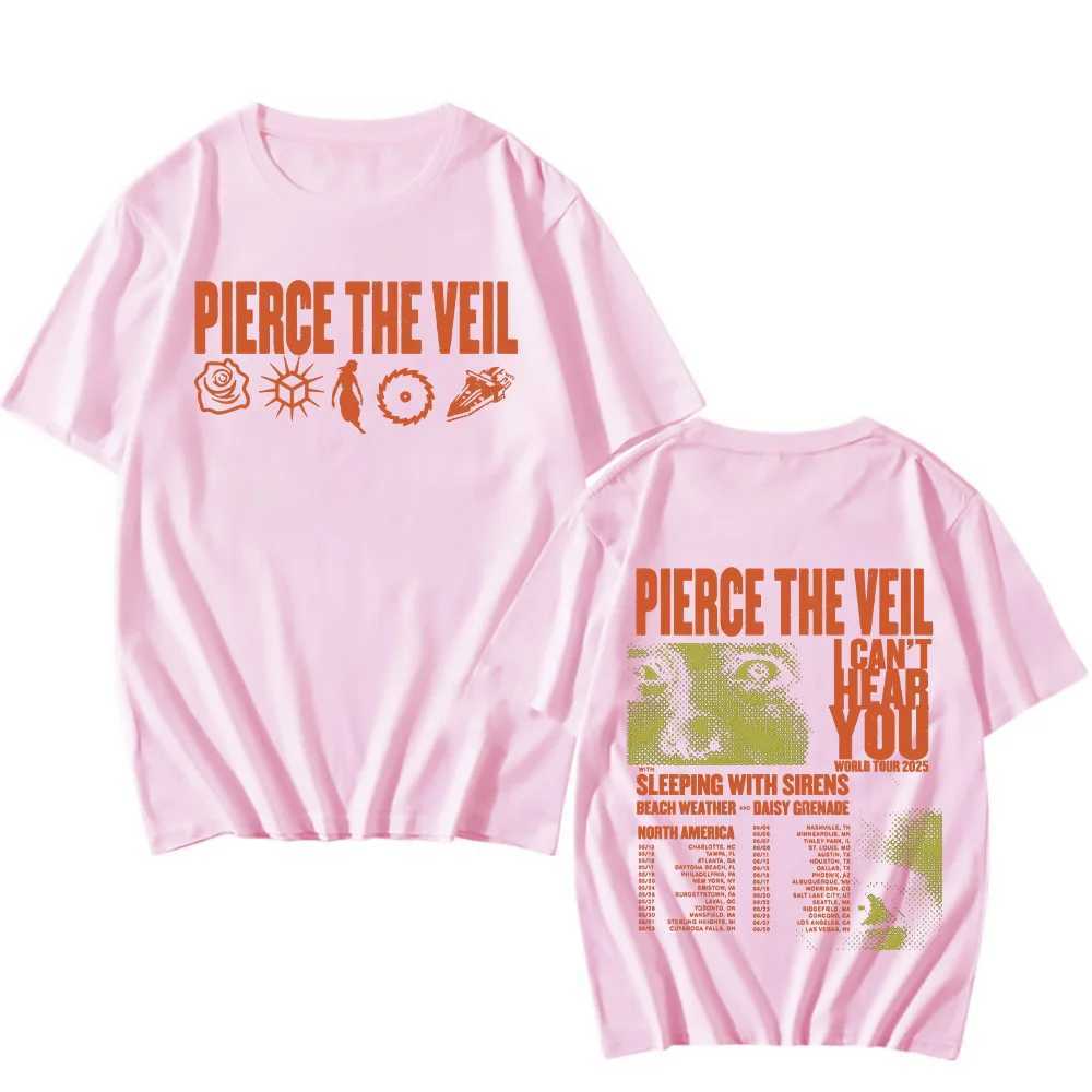 Pierce The Veil I Cant Hear You World Tour T-shirts Two Sides Unisex Cotton TShirts Men Womens Music Tees Rock Band Punk Tops X250203