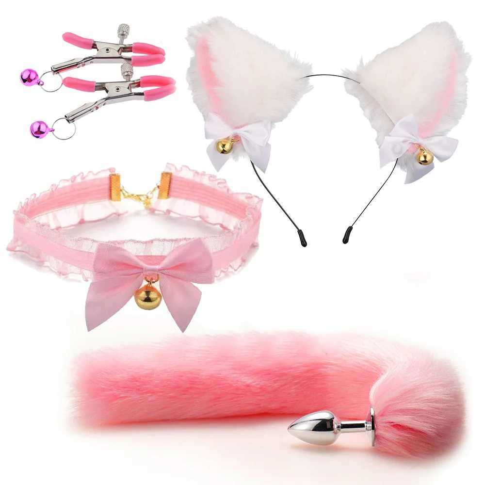 Fox Anal Plug Foxtail Bow Metal Butt Anal Plug Cute Bow-Knot Sexy Soft Cat Ears Headbands Erotic Cosplay Couples AccessoriesXJ250121