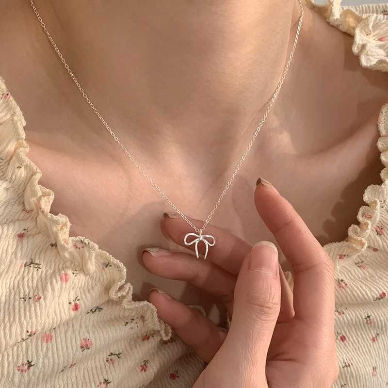 925 Sterling Silver Cute Bowknot Pendant Necklace For Women Girl Charm Chain Fashion Jewelry AccoriesXJ250114