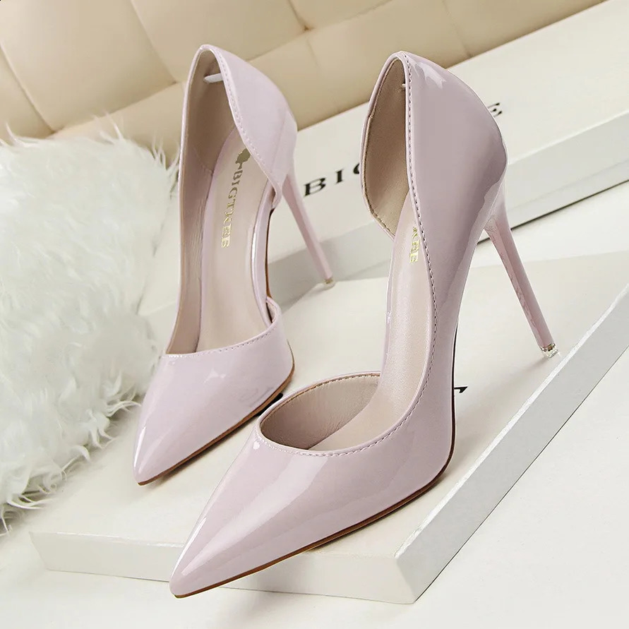 BIGTREE Shoes Patent Leather Woman Pumps Pointed Stiletto Fashion Women Work Sexy CutOuts High Heel Shoe Ladies Party 250118