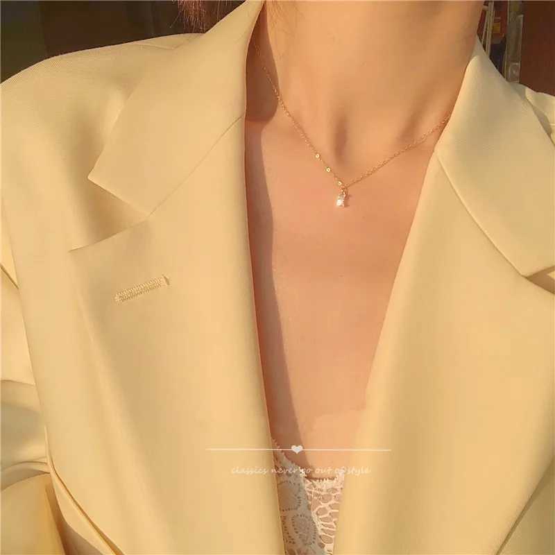 925 Sterling Silver French Small Square Diamond Pendant 14k Gold Plating Necklace Women Fashion Shiny Clavicle Chain JewelryXJ250114