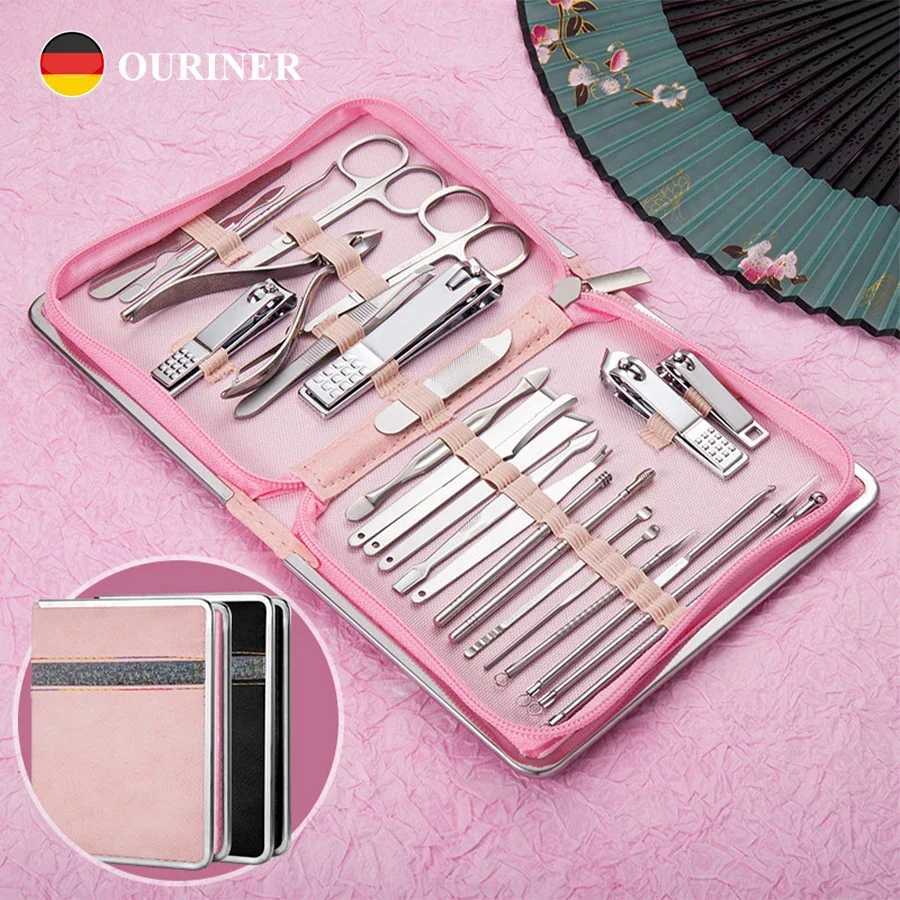 Ouriner Nail Clipper Set Nail Art Set Zipper Bag 26 Pieces Rose Gold Dead Skin Pliers Pedicure Knife Acne Needle Manicure SetXJ250116