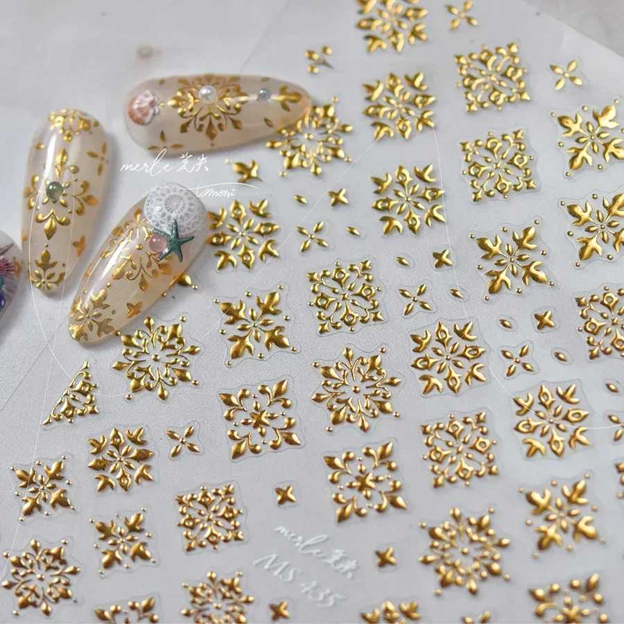 Laser Bohemia Plaid Gold Square Punk Totem Ethnic 5D Embossed Relief Self Adhesive Nail Art Decoration Sticker 3D Manicure DecalXJ250120