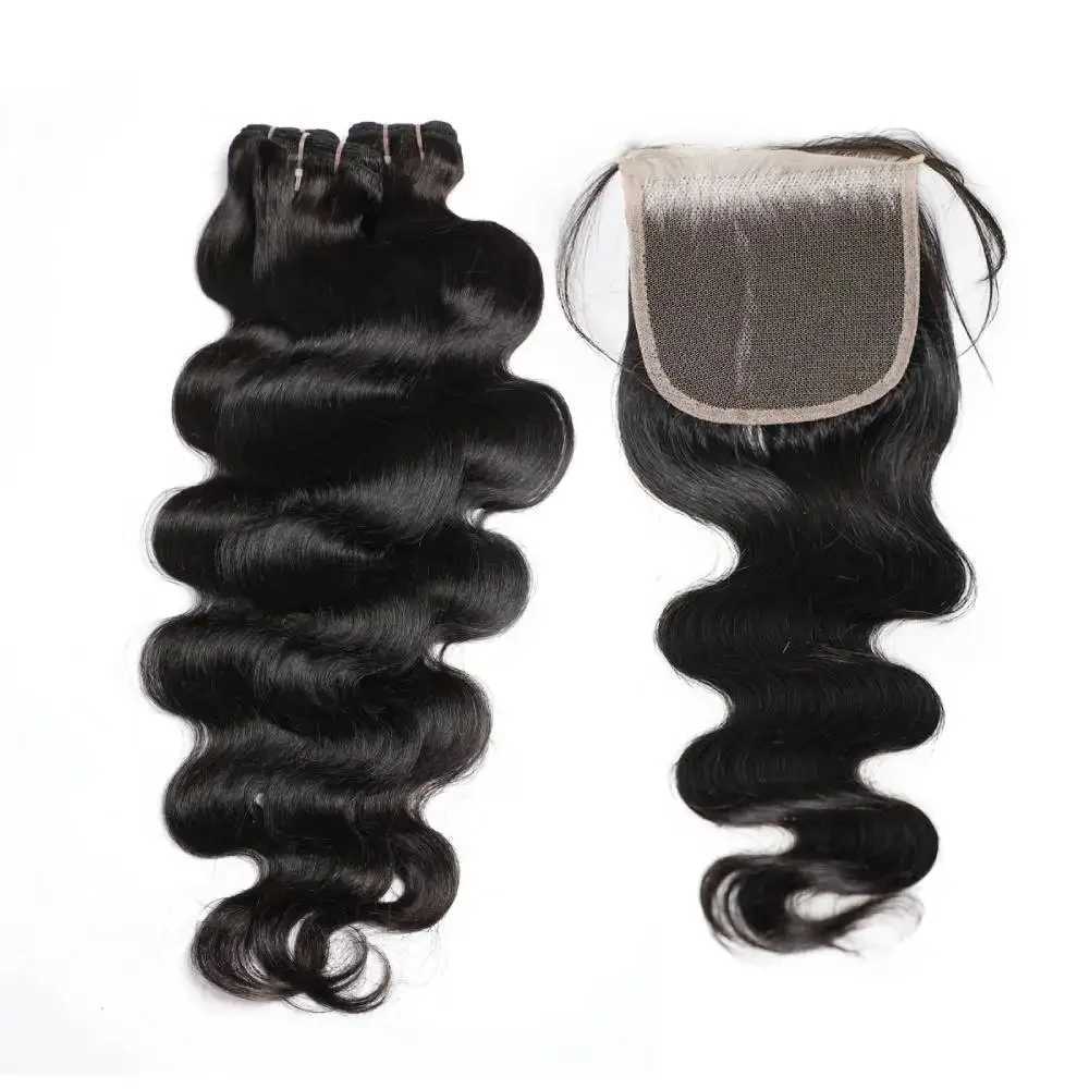 Body Wave Bundles with Clo 3PCS Bundles with 4x4 Lace Clo Natural Color Human Hair Extension for WomenXJ250120