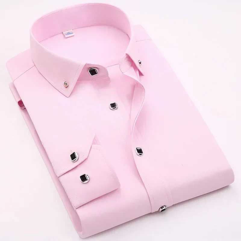 Quality Luxury Mens Diamond Button Solid Dress Shirt Casual Standard-fit Comfortable Soft Long Sleeve Shirt Men ClothingXJ250121