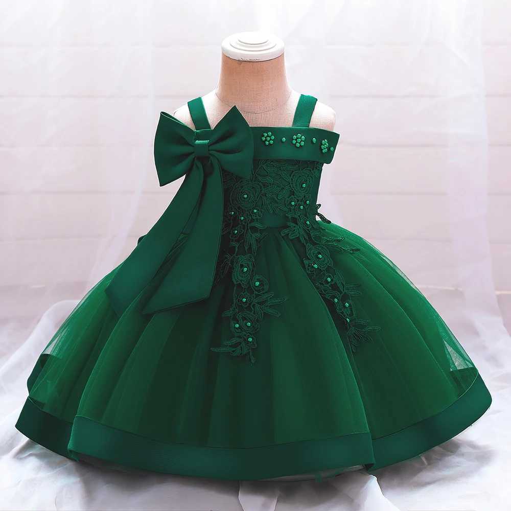 Flower 1 Yrs Birthday Party Dress Baby Girl Shoulder Bow Baptist Princess Girl Wedding Dress Wedding Ceremony Summer Dress X250203