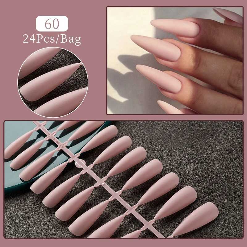 24 tips/setting fake nail tip press nail design wearable full cover almond coffin nail art frosted tip for nail extension toolW250120