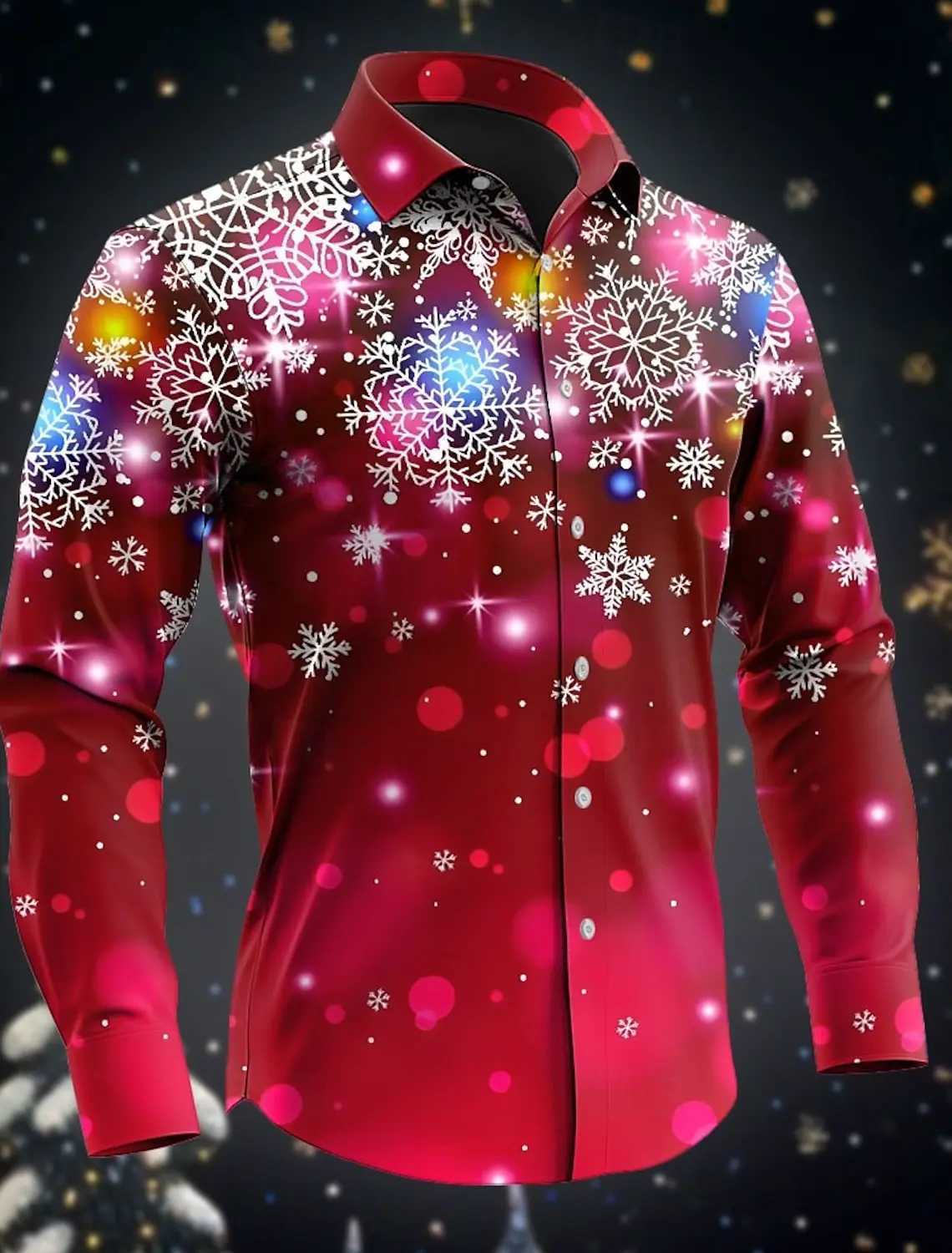 Mens 3D Printed Formal Shirts Christmas Theme Snowflakes Graphic Turn-DownLong Sleeve Shirt Fashion Mens Shirts For MenXJ250121