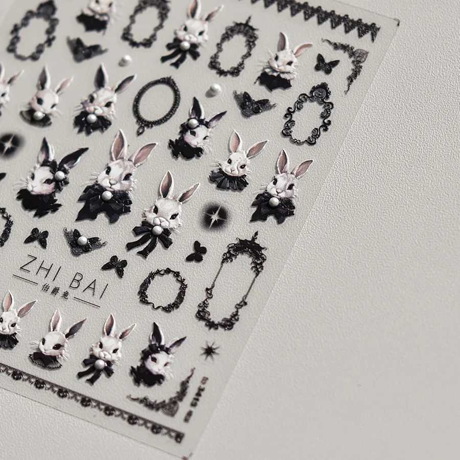 5D Japanese Nail Stickers Punk Style Black Rabbit Dark Butterfly Nail Art Decal Design Decorations Tool High Quality DIYXJ250120