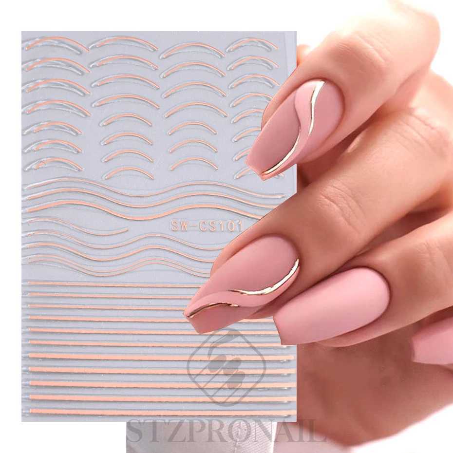 3D Gold Silver Lines Nail Sticker French Abstract Waved Stripe Slider Butterfly Heart Decals Nail Art Nails Accessories ToolsXJ250120