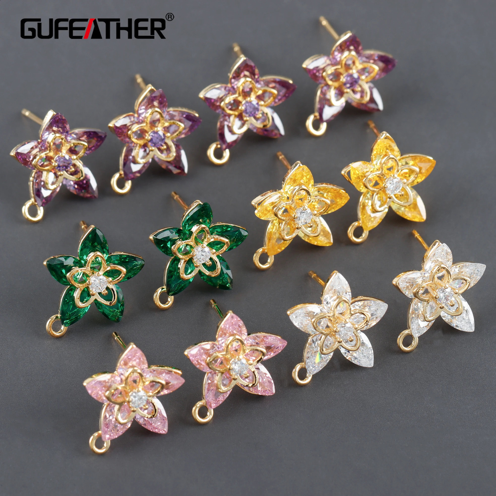 GUFEATHER M1124jewelry accessories18k gold platedcopperzirconspass REACHnickel freeflower shapediy earrings10pcs/lot 250117