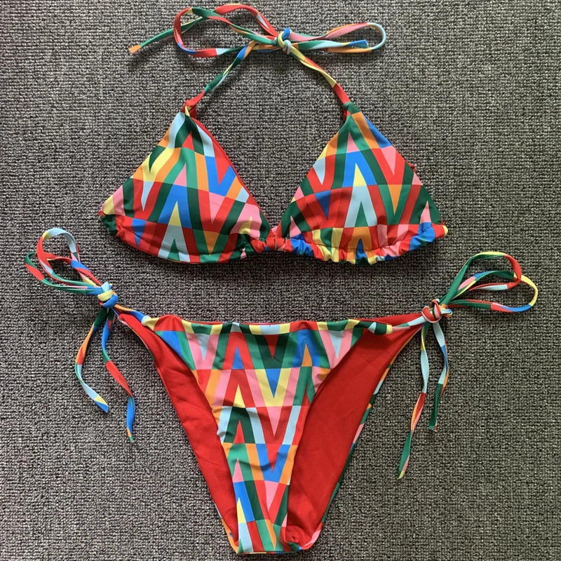 Print Swimwear Women Sexy Triangle Bikini Set Vintage Bikinis woman Swimsuit Womens Swimming Suit 250118