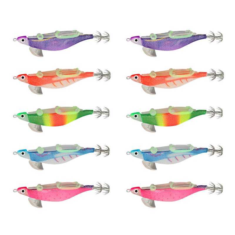 New 1Set 10pcs Fishing Lures Kit Squid Jig Bait Artificial Luminous Webfoot Octopus Egi Lure Wobbler Cuttlefish Hook Sea TackleXJ250122