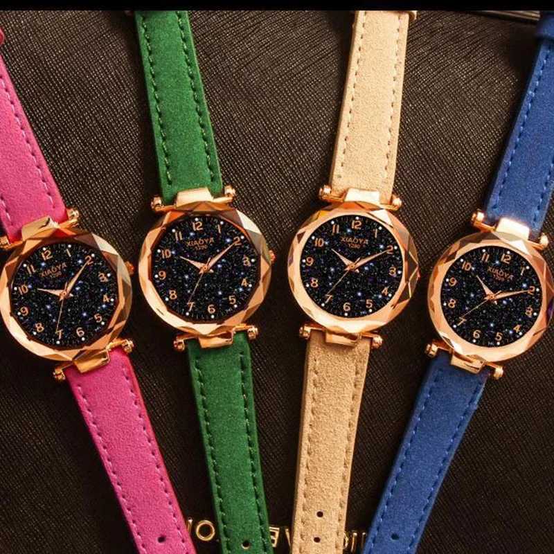 Luxury Starry Sky Watch for Wen Fashion Ladies Quartz Wristwatch Red Leather Waterproof Clock Womens Watch Womens Watch X250203